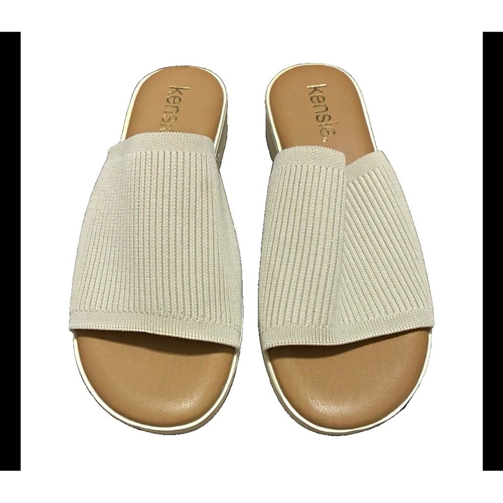 Kensie Women Beige Ribbed Knit Slide Sandals Platform Wedge Slip On KS251611 7